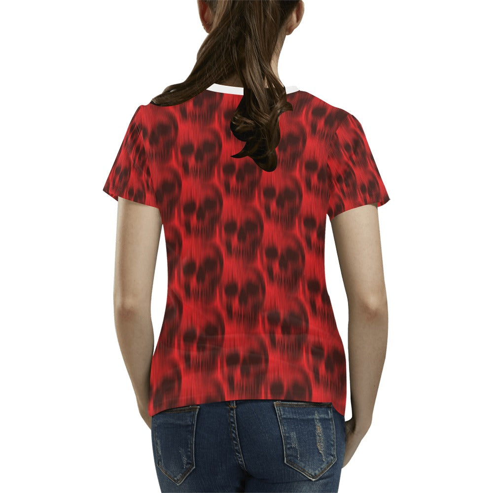 Skull Red Print Design LKS306 Women's T-shirt