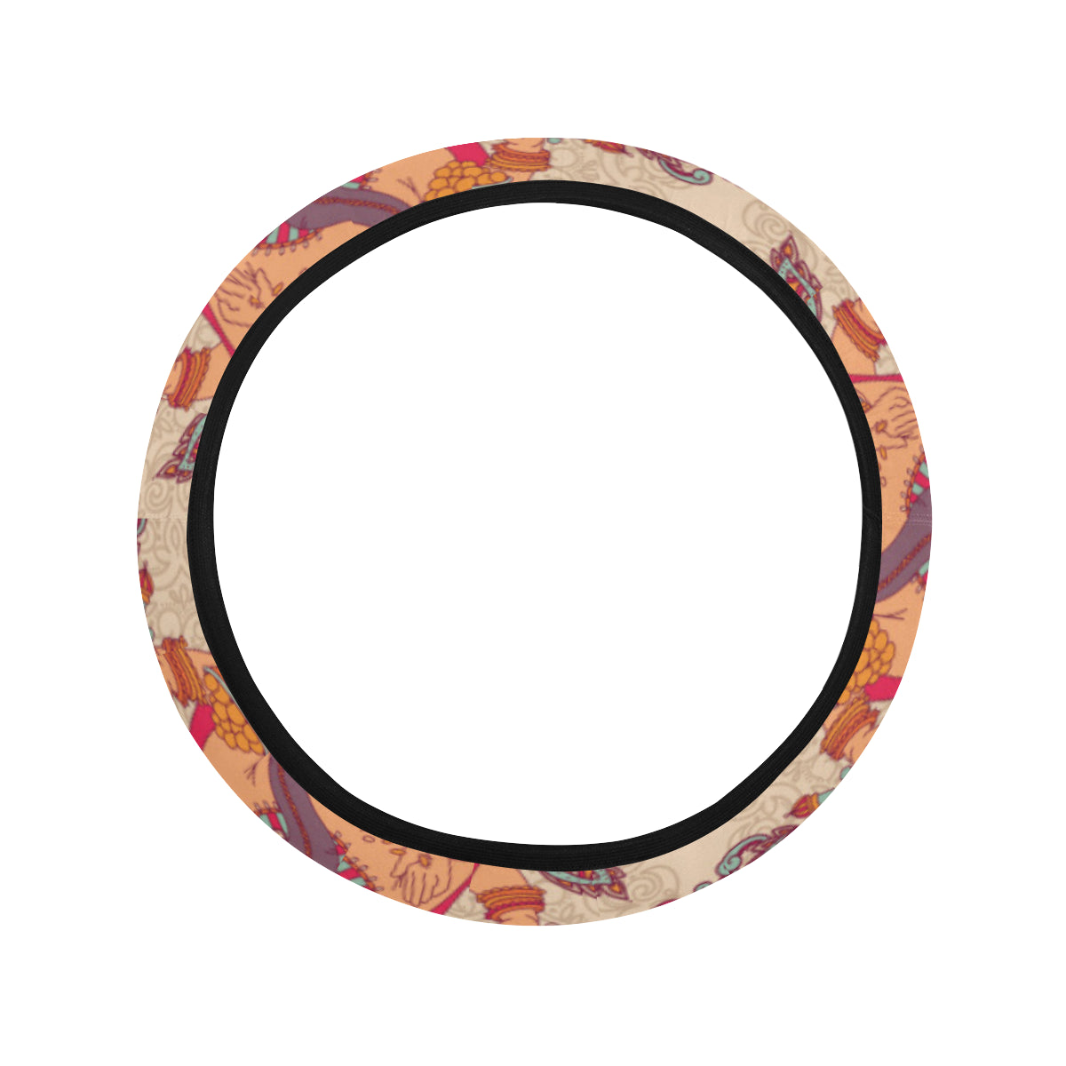 Ganesha Indian Pattern Print Design 02 Steering Wheel Cover with Elastic Edge