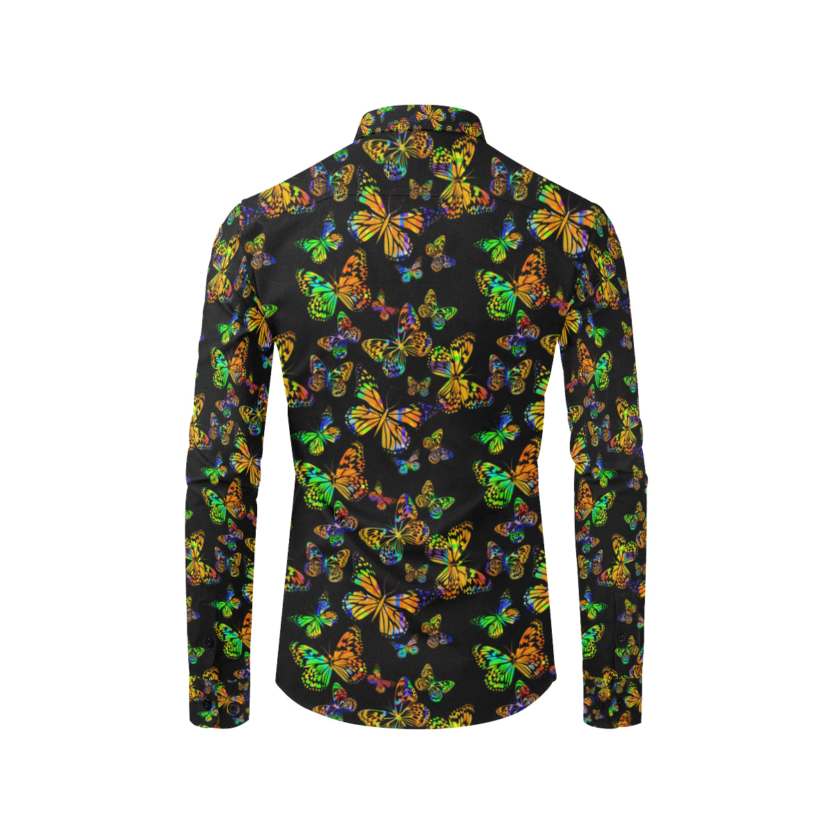 Butterfly Neon Color Print Pattern Men's Long Sleeve Shirt