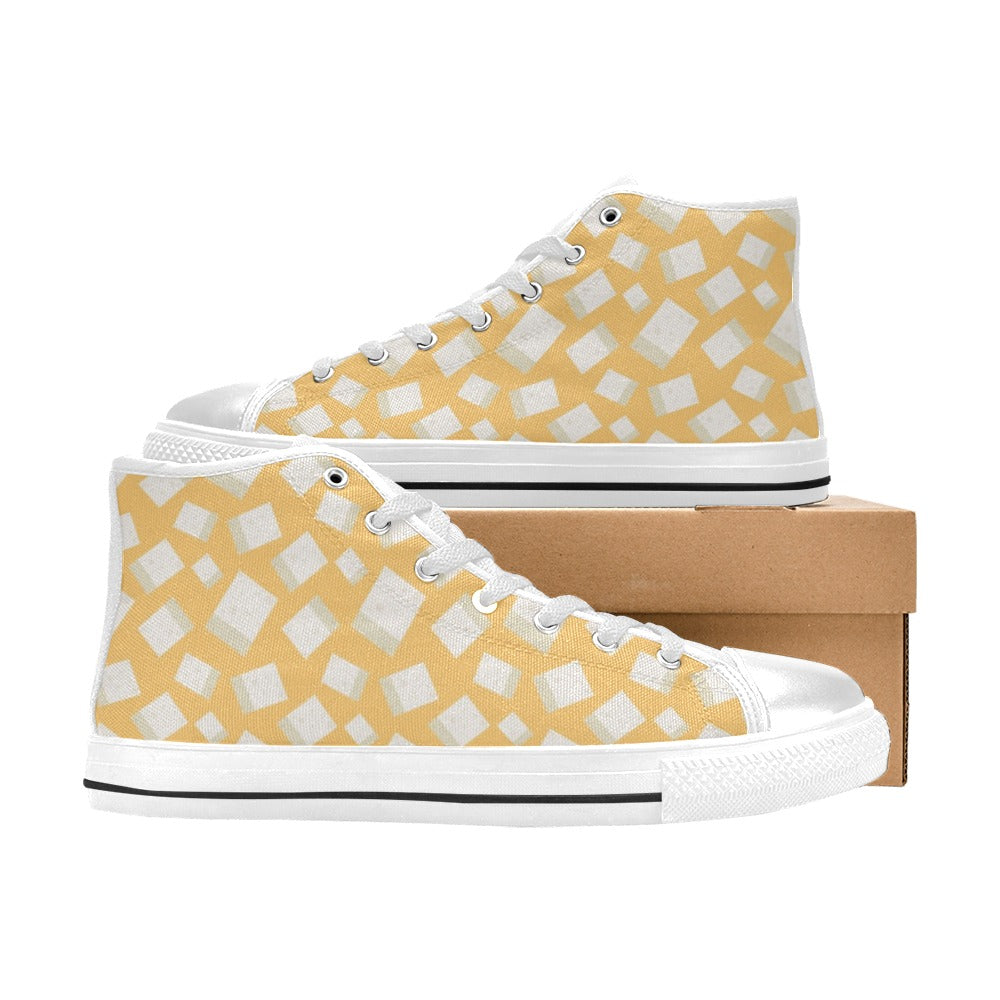 Tofu Print Design LKS302 High Top Women's White Shoes