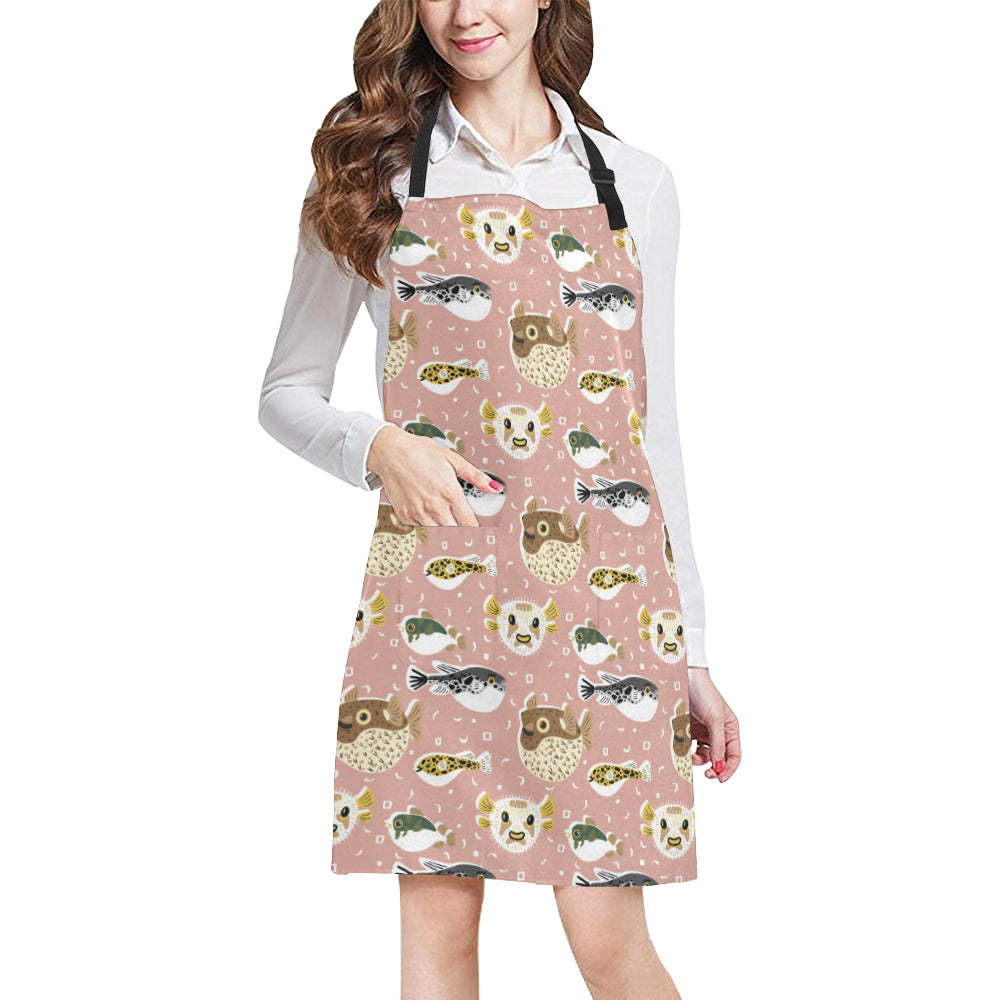 Fugu Cute Pattern Print Design 01 Apron with Pocket