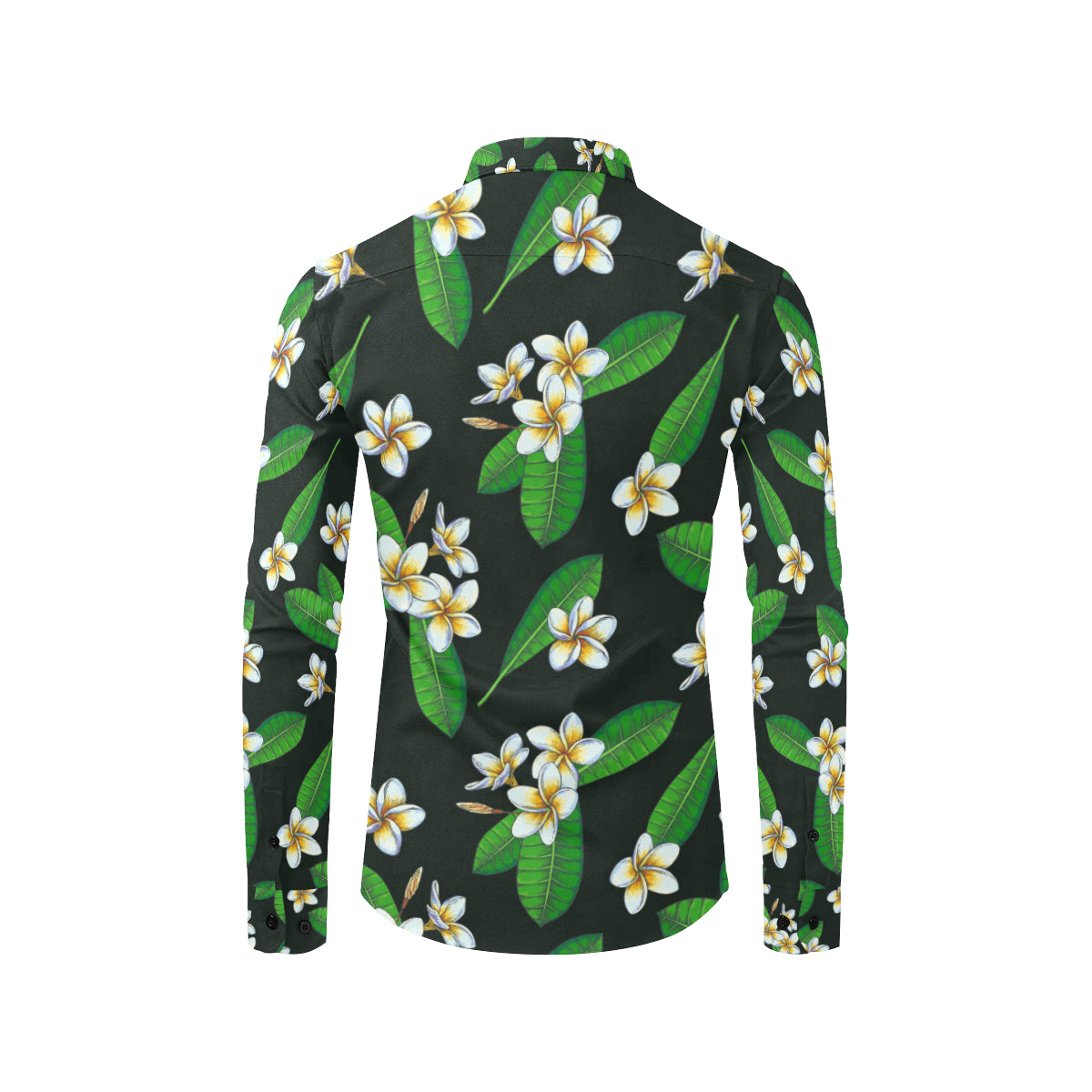White Plumeria Pattern Print Design PM023 Men's Long Sleeve Shirt