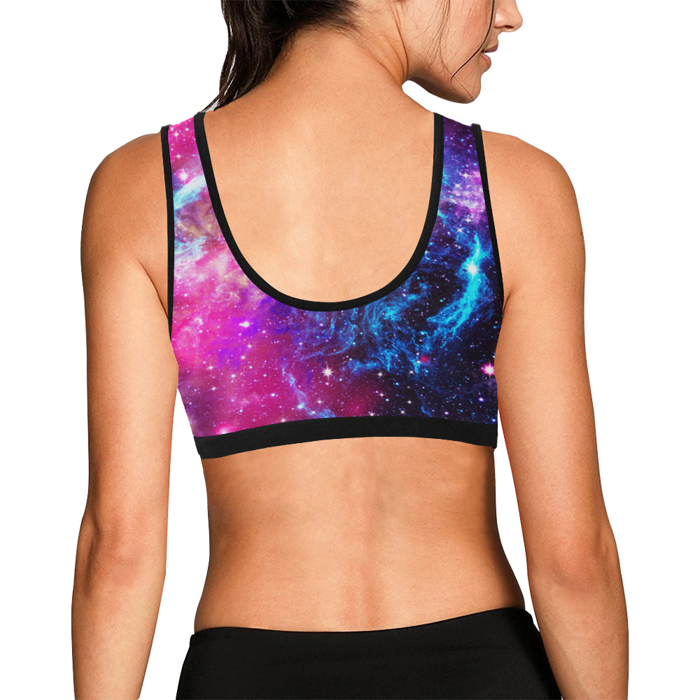 Galaxy Night Purple Space Print Sports Bra