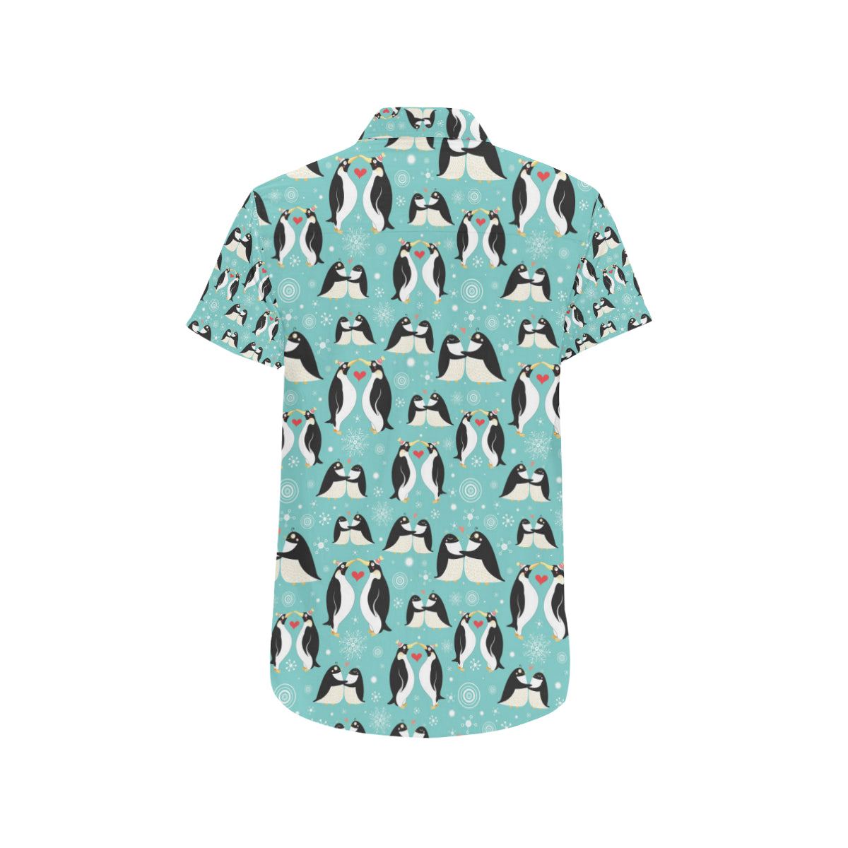 Penguin Love Print Men's Short Sleeve Button Up Shirt