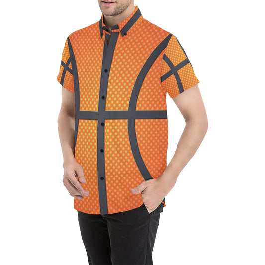 Basketball Texture Print Pattern Men's Short Sleeve Button Up Shirt