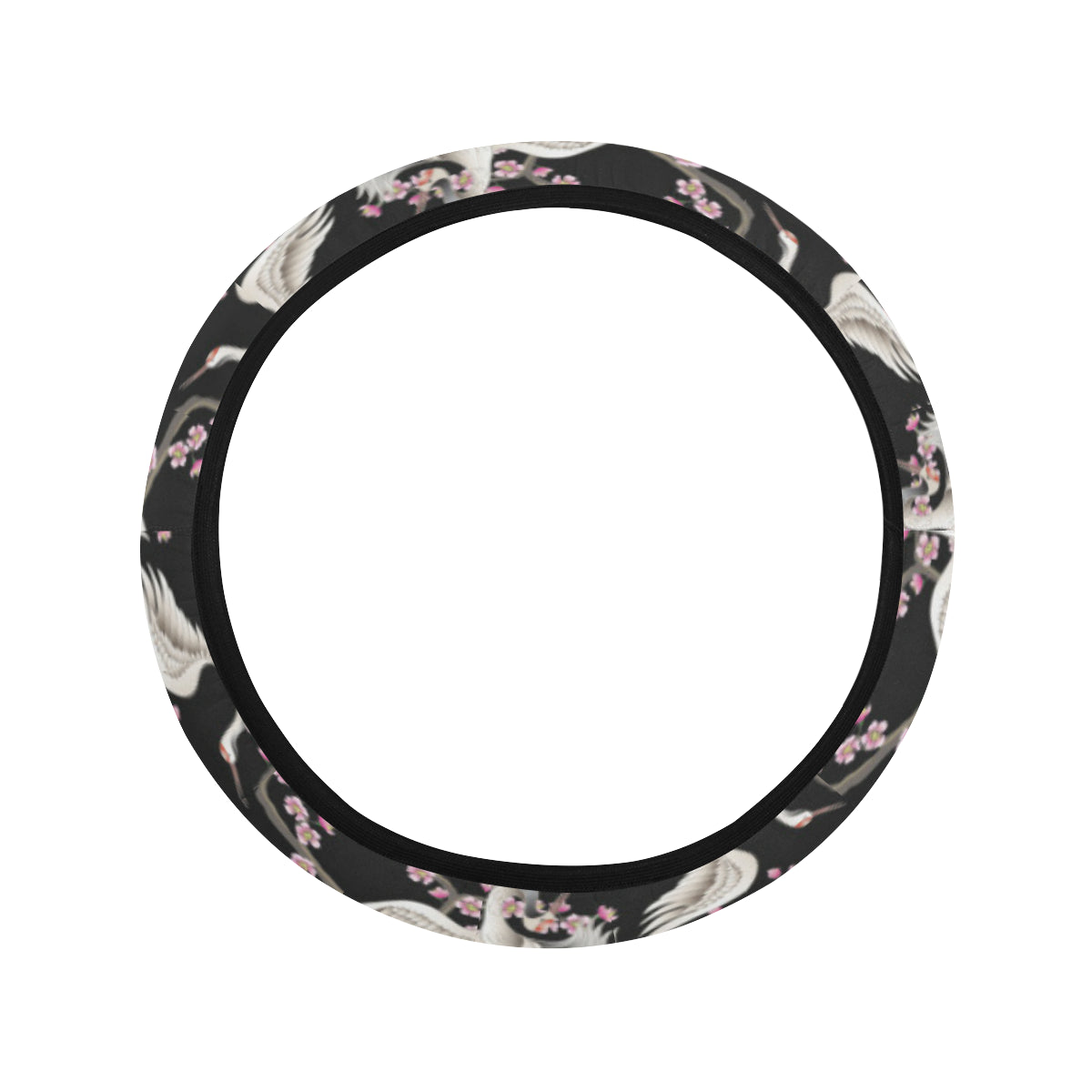 Crane Pattern Print Design 01 Steering Wheel Cover with Elastic Edge