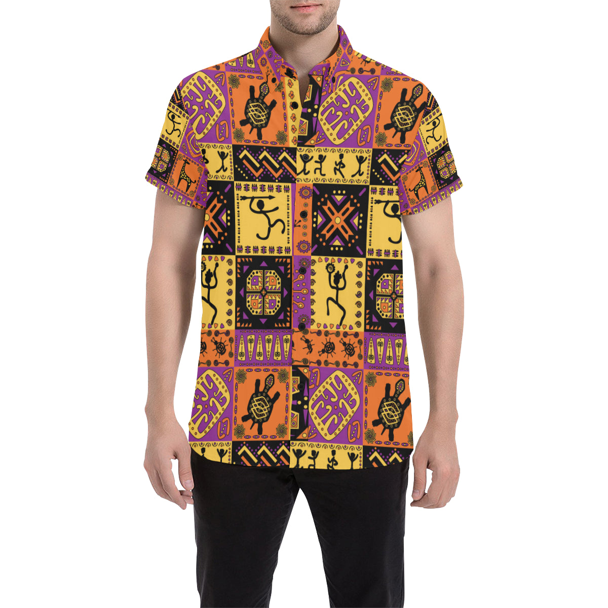 African Pattern Print Design 02 Men's Short Sleeve Button Up Shirt