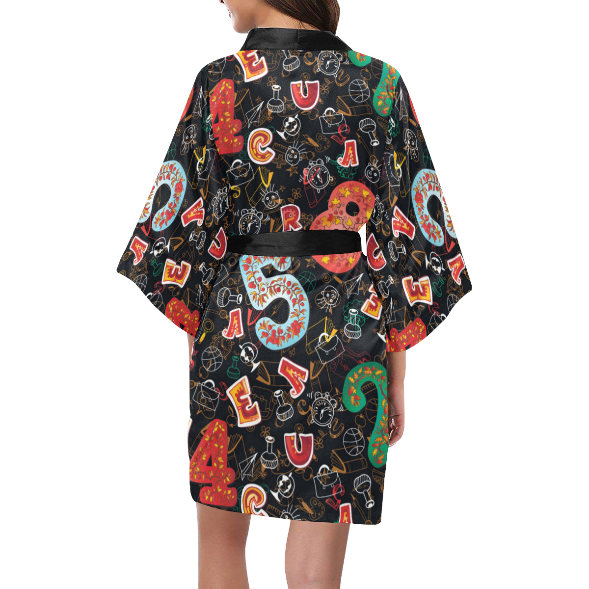 Number Pattern Print Design A03 Women's Short Kimono