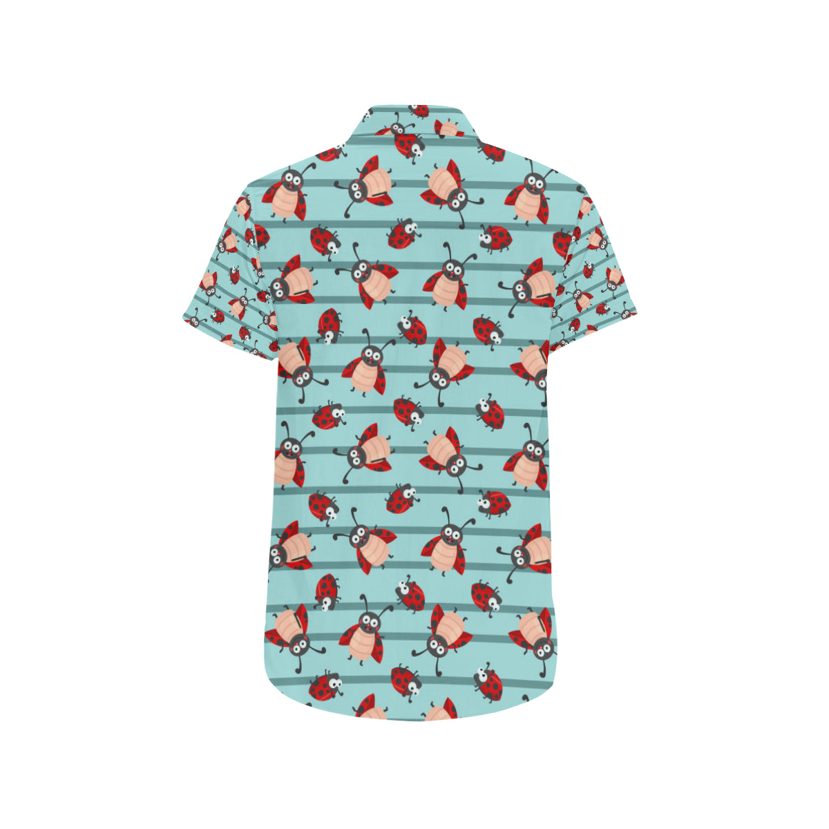 Ladybug Happy Print Pattern Men's Short Sleeve Button Up Shirt