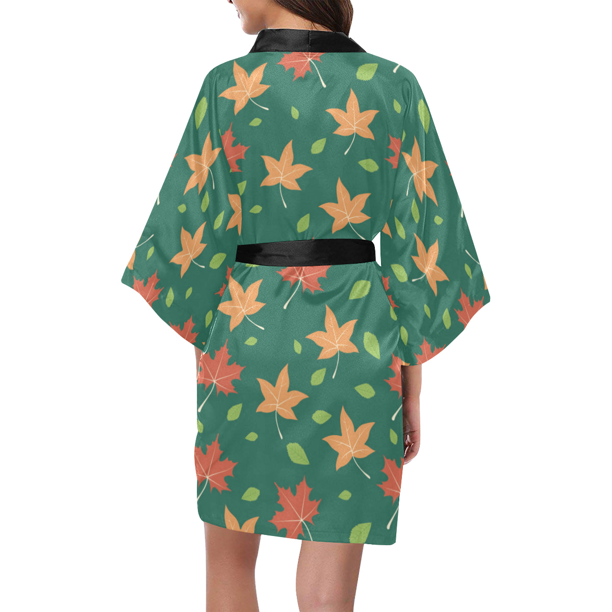 Maple Leaf Pattern Print Design 04 Women's Short Kimono