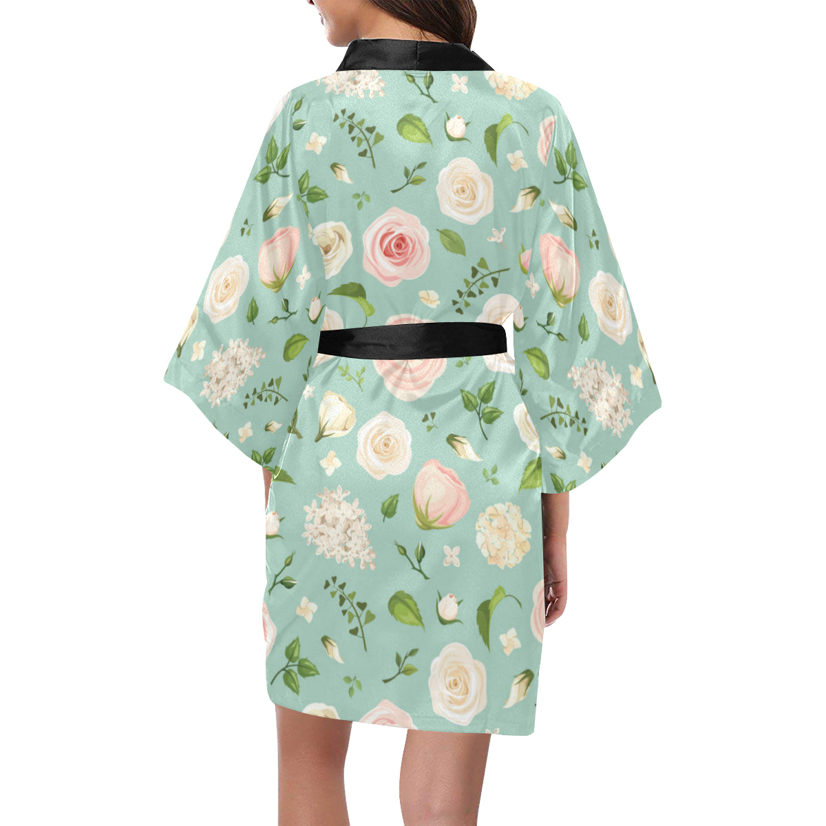 Lisianthus Pattern Print Design 01 Women's Short Kimono