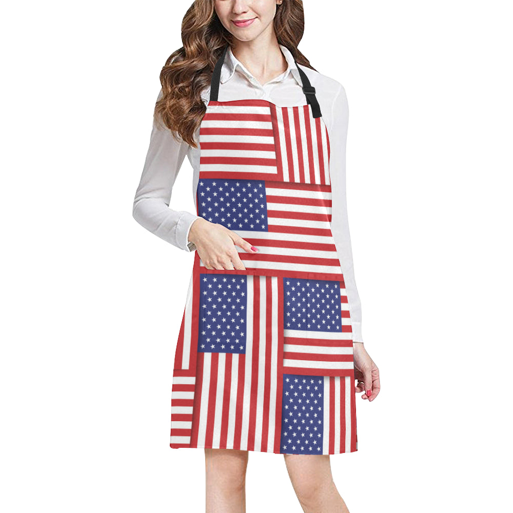 Patriotic US Flag Pattern Print Design A01 Apron with Pocket