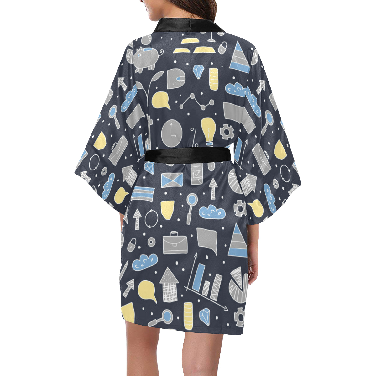 Accounting Financial Pattern Print Design 04 Women's Short Kimono