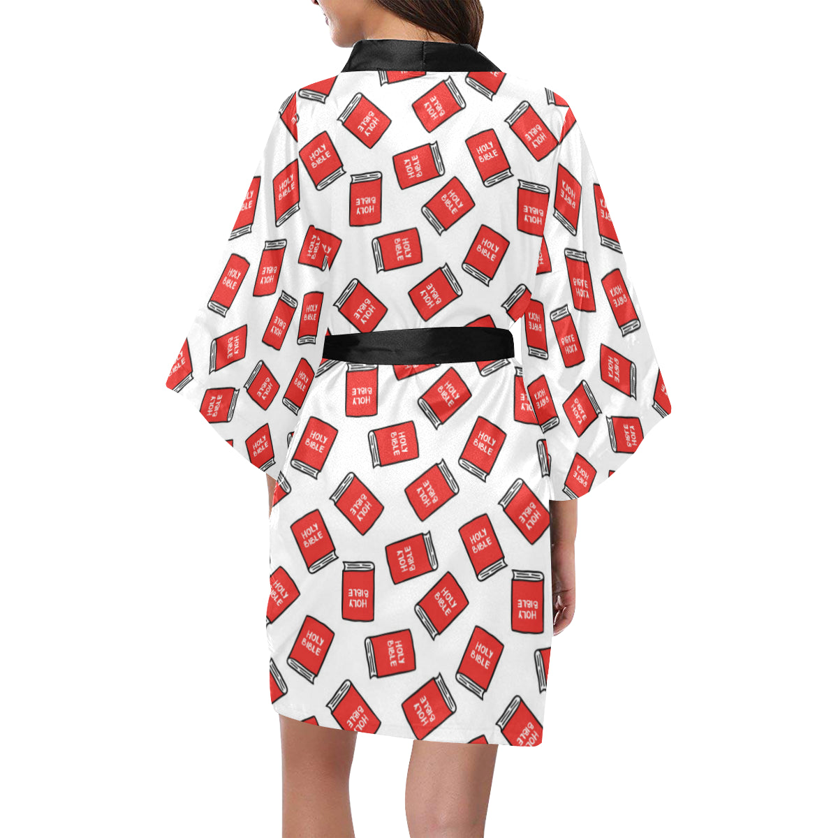 Bible Pattern Print Design 03 Women's Short Kimono
