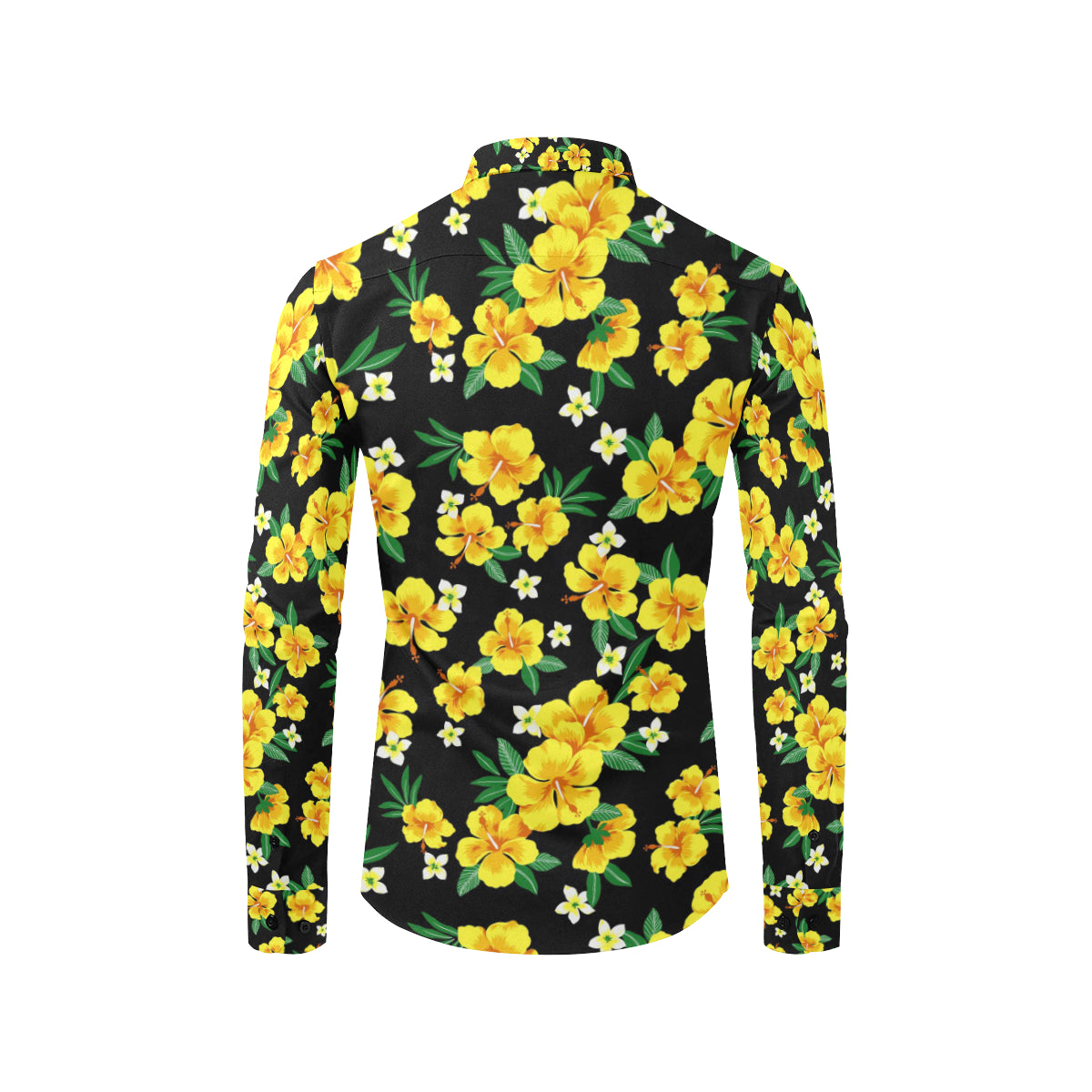 Yellow Hibiscus Pattern Print Design HB08 Men's Long Sleeve Shirt