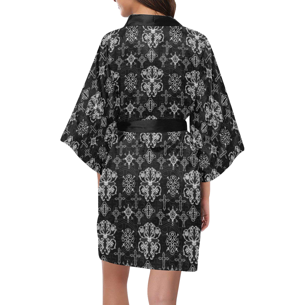 Cross Pattern Print Design 04 Women's Short Kimono