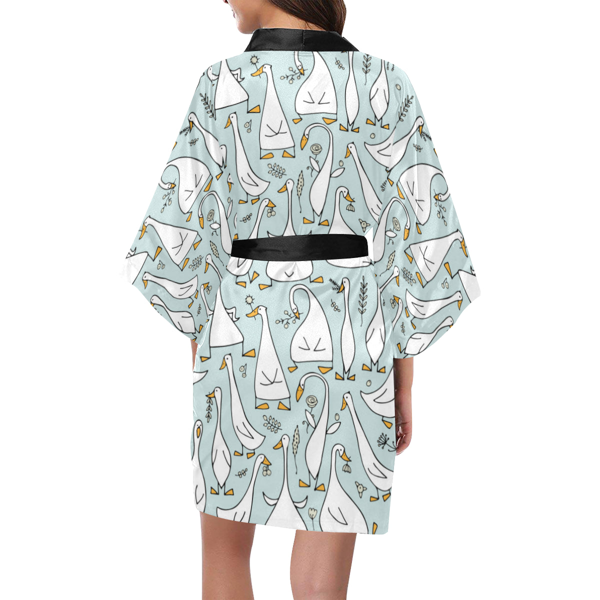Goose Pattern Print Design 03 Women's Short Kimono