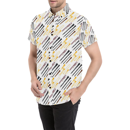Clarinet Pattern Print Design 01 Men's Short Sleeve Button Up Shirt