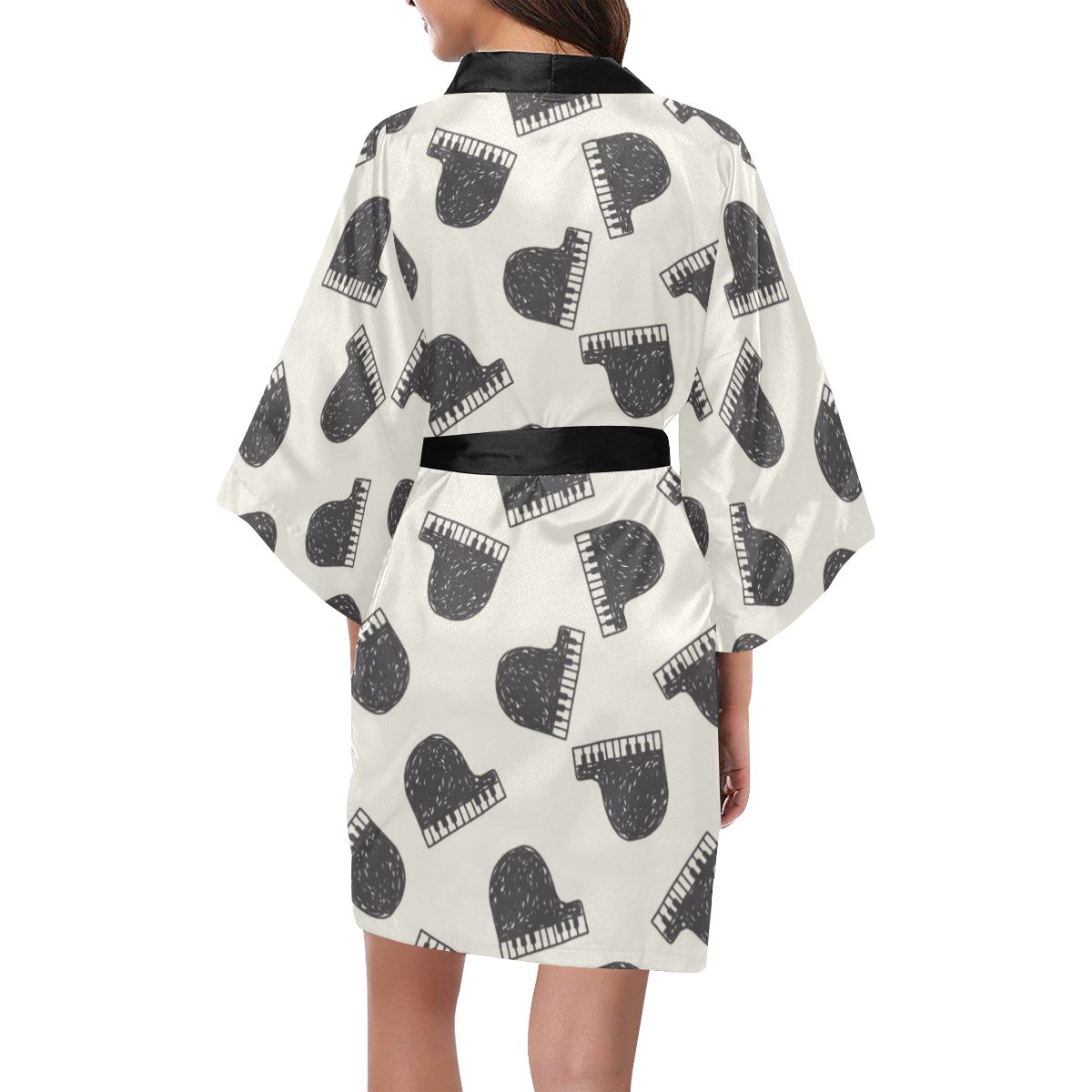Piano Pattern Print Design 04 Women's Short Kimono