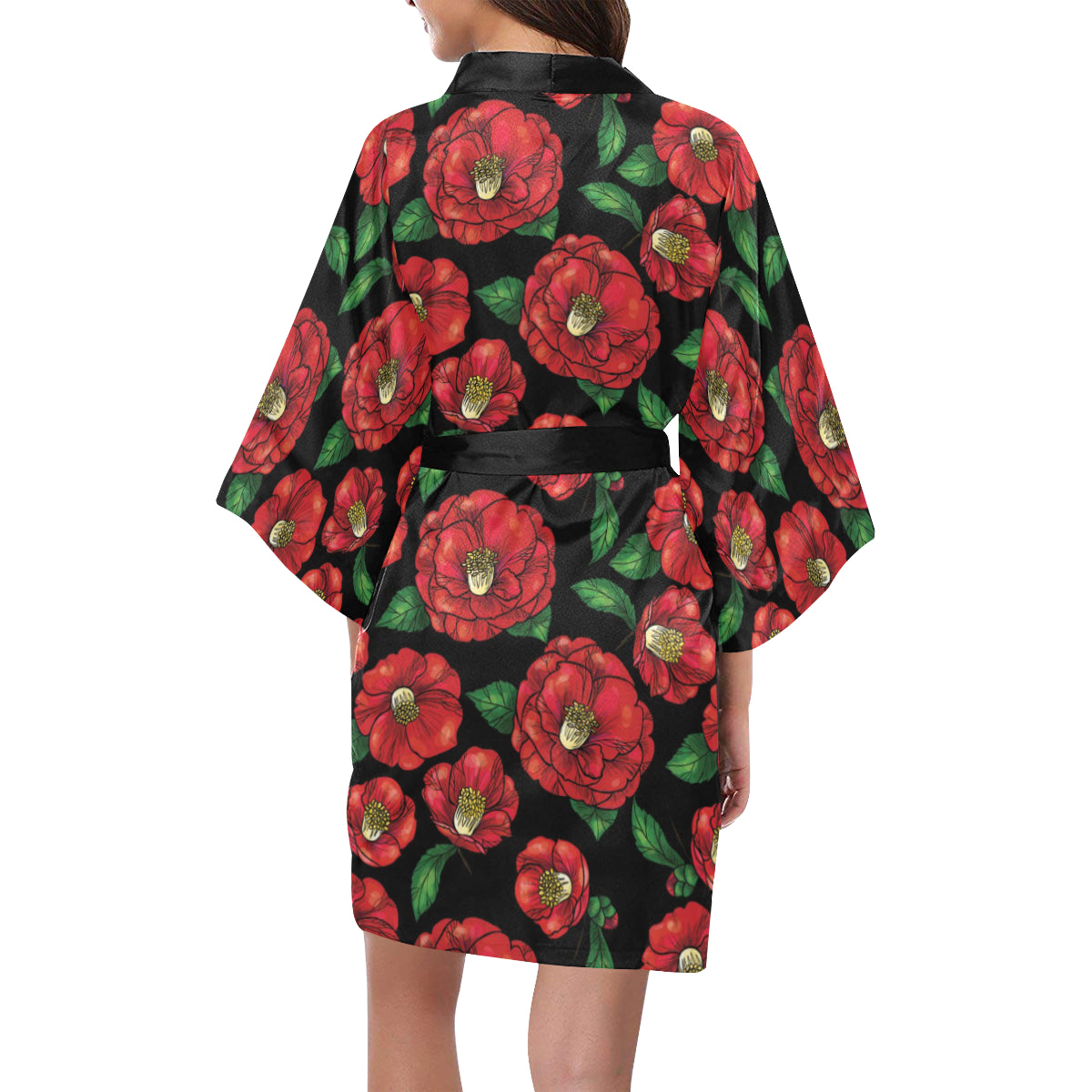 Camellia Pattern Print Design CM07 Women's Short Kimono