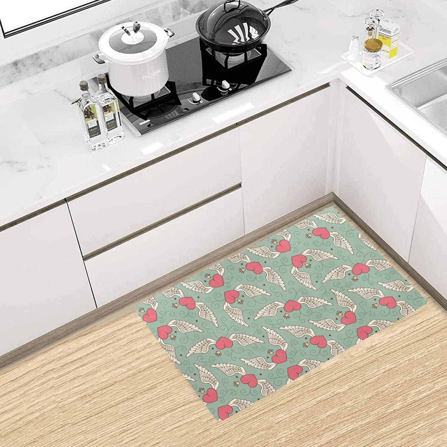 Angel Wings Heart Design Themed Print Kitchen Mat