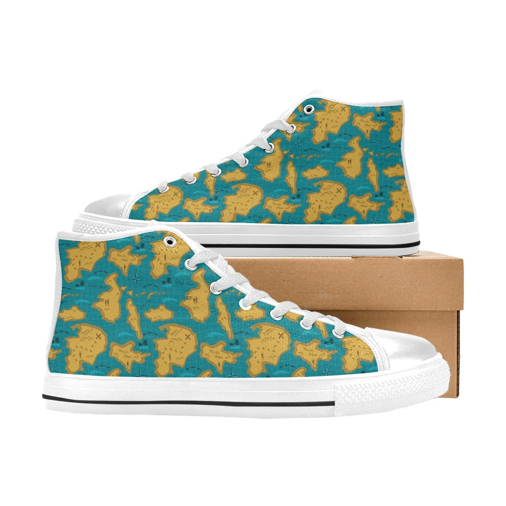 World Map Print Design LKS301 High Top Women's White Shoes