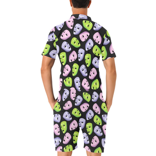 Acting Mask Pattern Print Design 04 Men's Romper