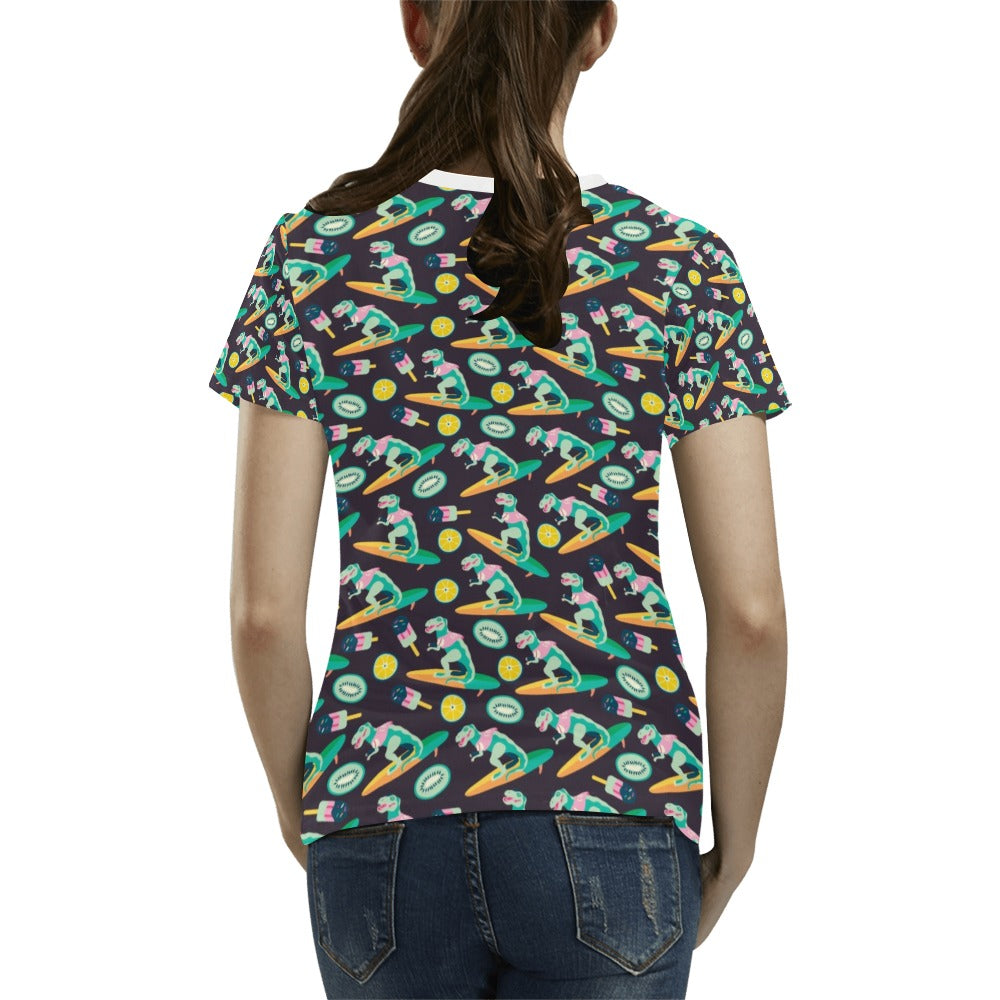 Surfboard T Rex Print Design LKS301 Women's T-shirt