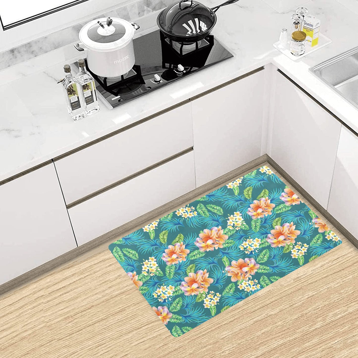 Plumeria Tropical Flower Design Print Kitchen Mat