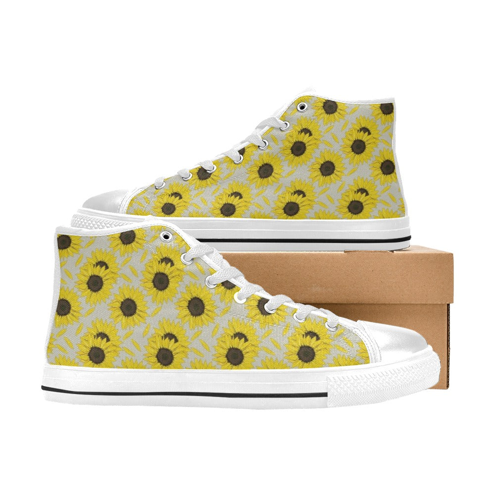 Sunflower Print Design LKS309 High Top Women's White Shoes