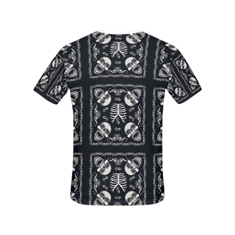 Bandana Skull Black White Print Design LKS306 Women's  T-shirt