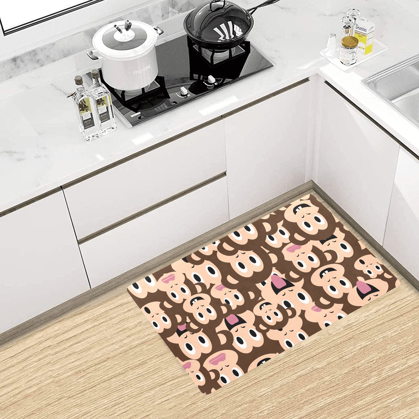 Emoji Monkey Print Pattern Kitchen Mat