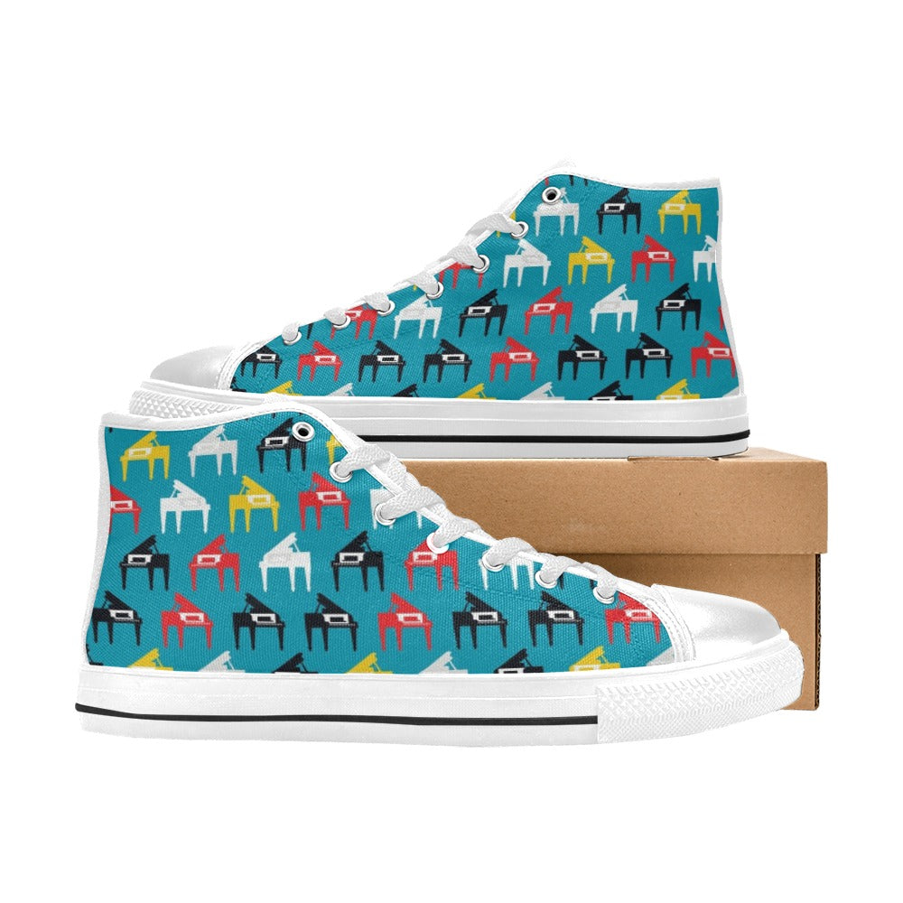 Piano Print Design LKS403 High Top Women's White Shoes