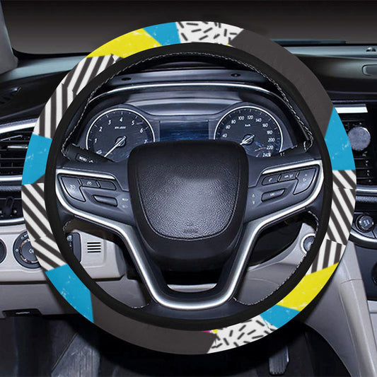 80s Pattern Print Design 2 Steering Wheel Cover with Elastic Edge