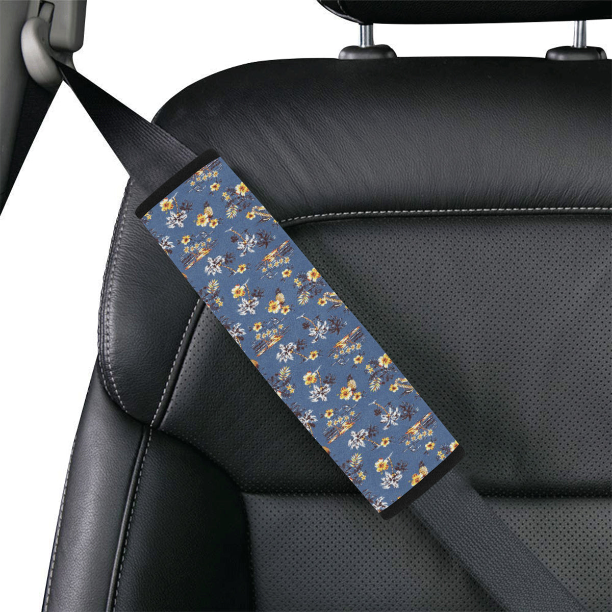 Hawaiian Flower Blue Print Car Seat Belt Cover