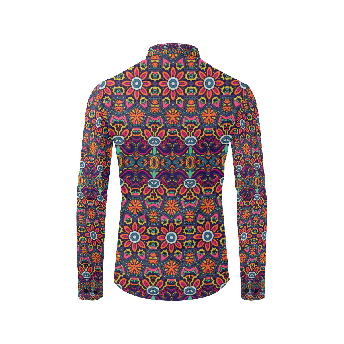 Ethnic Flower Style Print Pattern Men's Long Sleeve Shirt