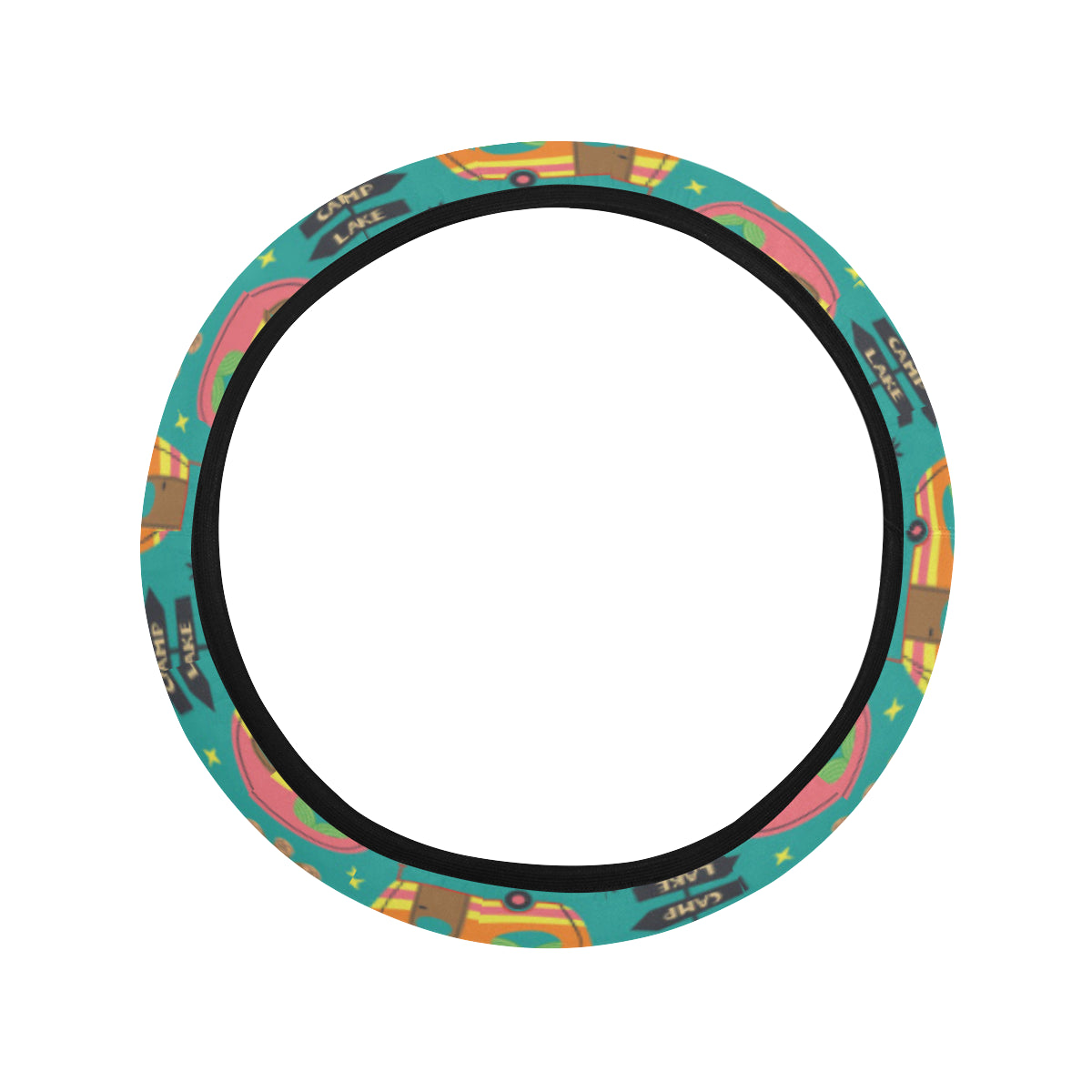 Camping Camper Pattern Print Design 05 Steering Wheel Cover with Elastic Edge