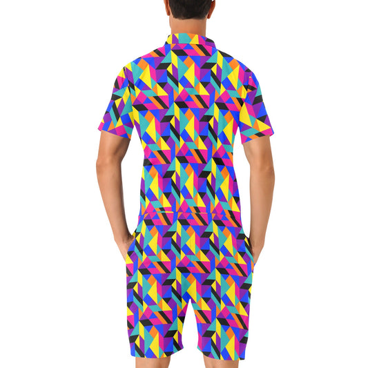 90s Colorful Pattern Print Design 1 Men's Romper