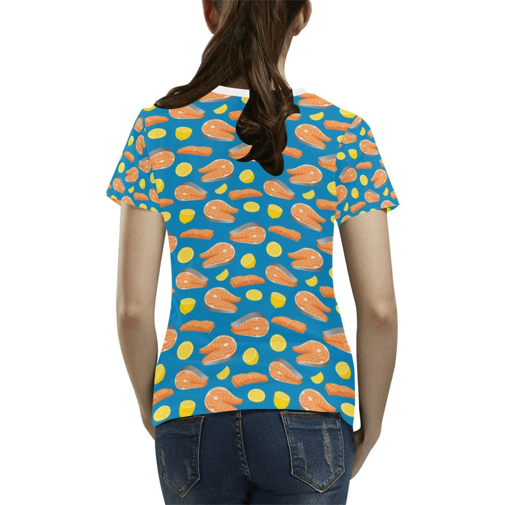 Salmon Steak With Lemon Print Design LKS308 Women's T-shirt