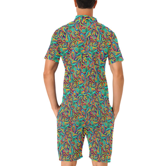 Psychedelic Trippy Floral Design Men's Romper