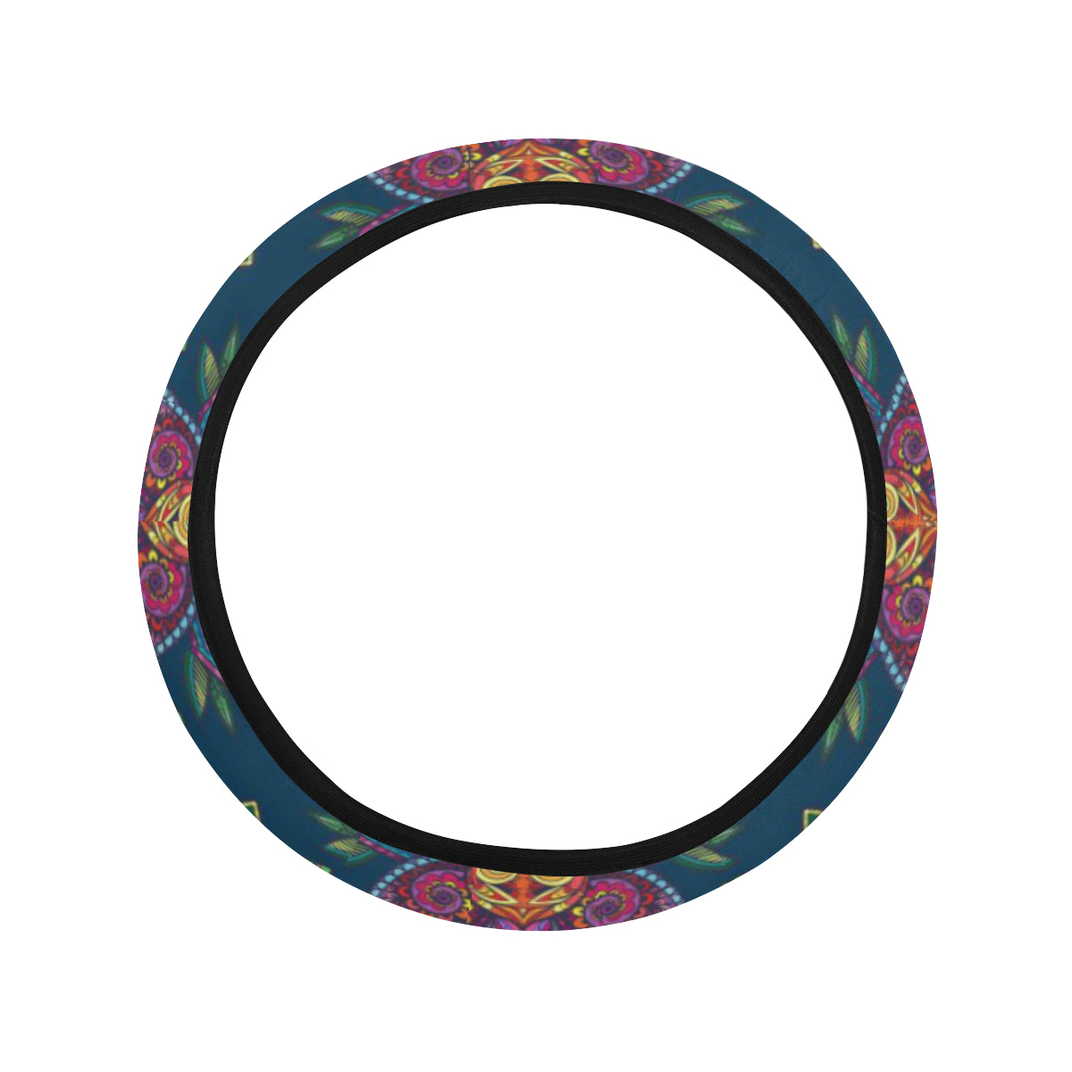 lotus Boho Pattern Print Design LO04 Steering Wheel Cover with Elastic Edge