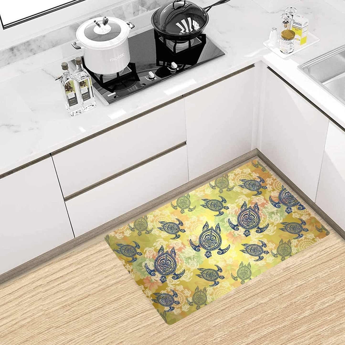 Hawaiian Turtle Tribal Design Print Kitchen Mat