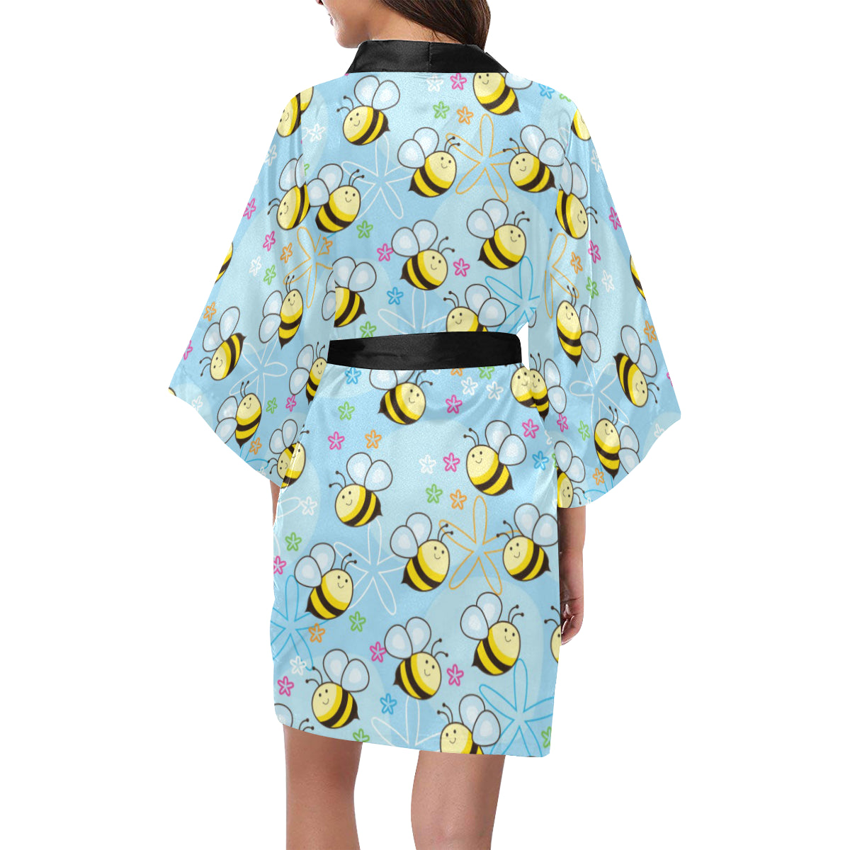 Bee Pattern Print Design BEE03 Women's Short Kimono