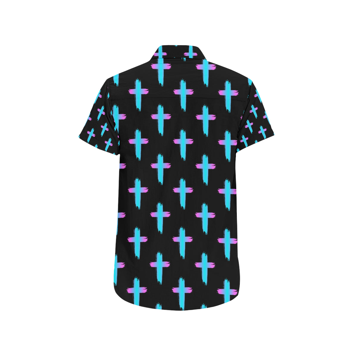 Christian Cross neon Pattern Men's Short Sleeve Button Up Shirt