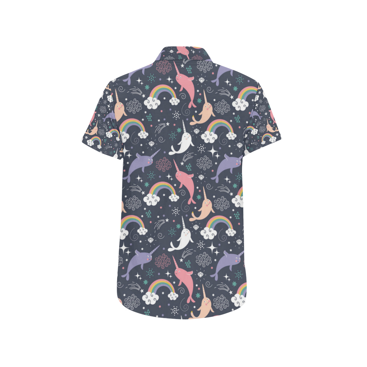 Narwhal Pattern Print Design 01 Men's Short Sleeve Button Up Shirt