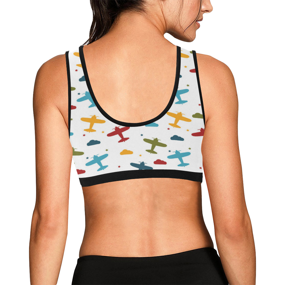 Airplane Pattern Print Design 06 Sports Bra