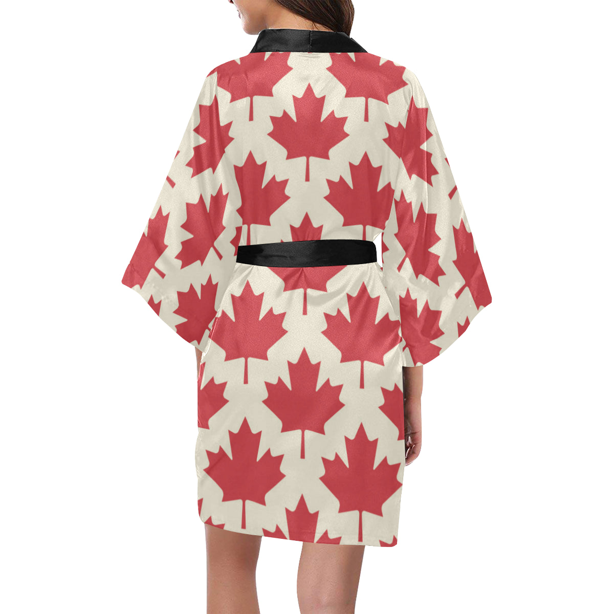 Maple Leaf Pattern Print Design 03 Women's Short Kimono