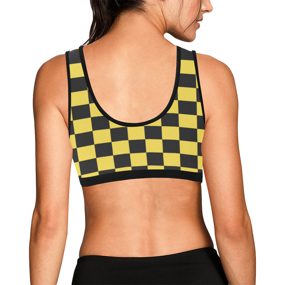 Checkered Yellow Pattern Print Design 03 Sports Bra