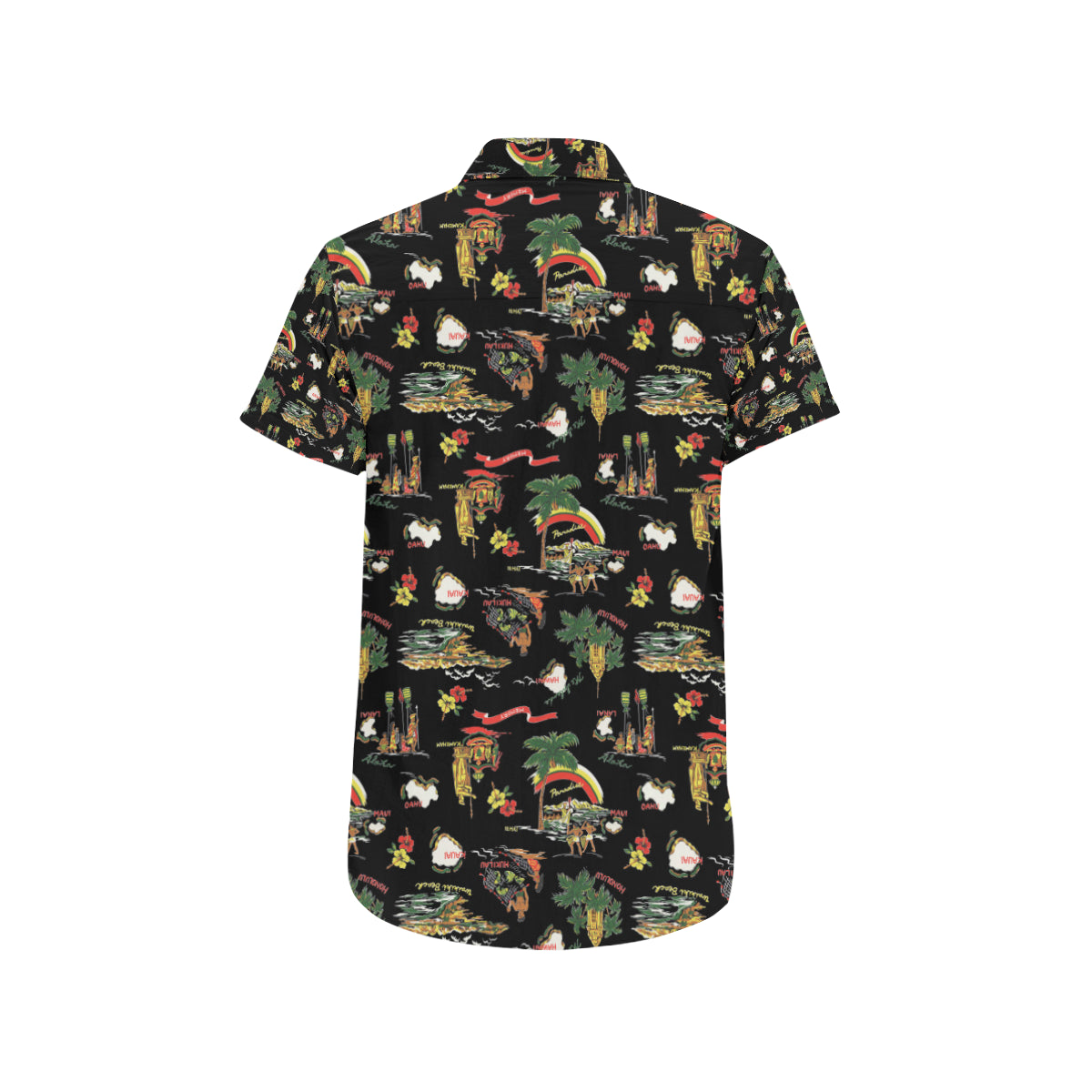 Hawaiian Island Themed Print Men's Short Sleeve Button Up Shirt