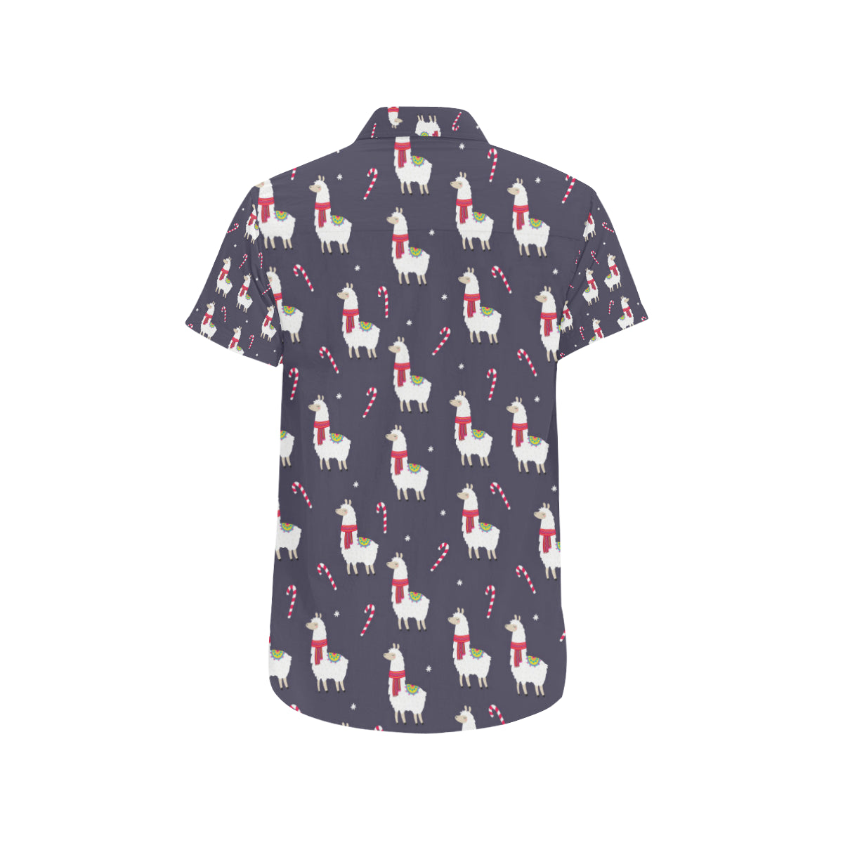 Llama with Candy Cane Themed Print Men's Short Sleeve Button Up Shirt